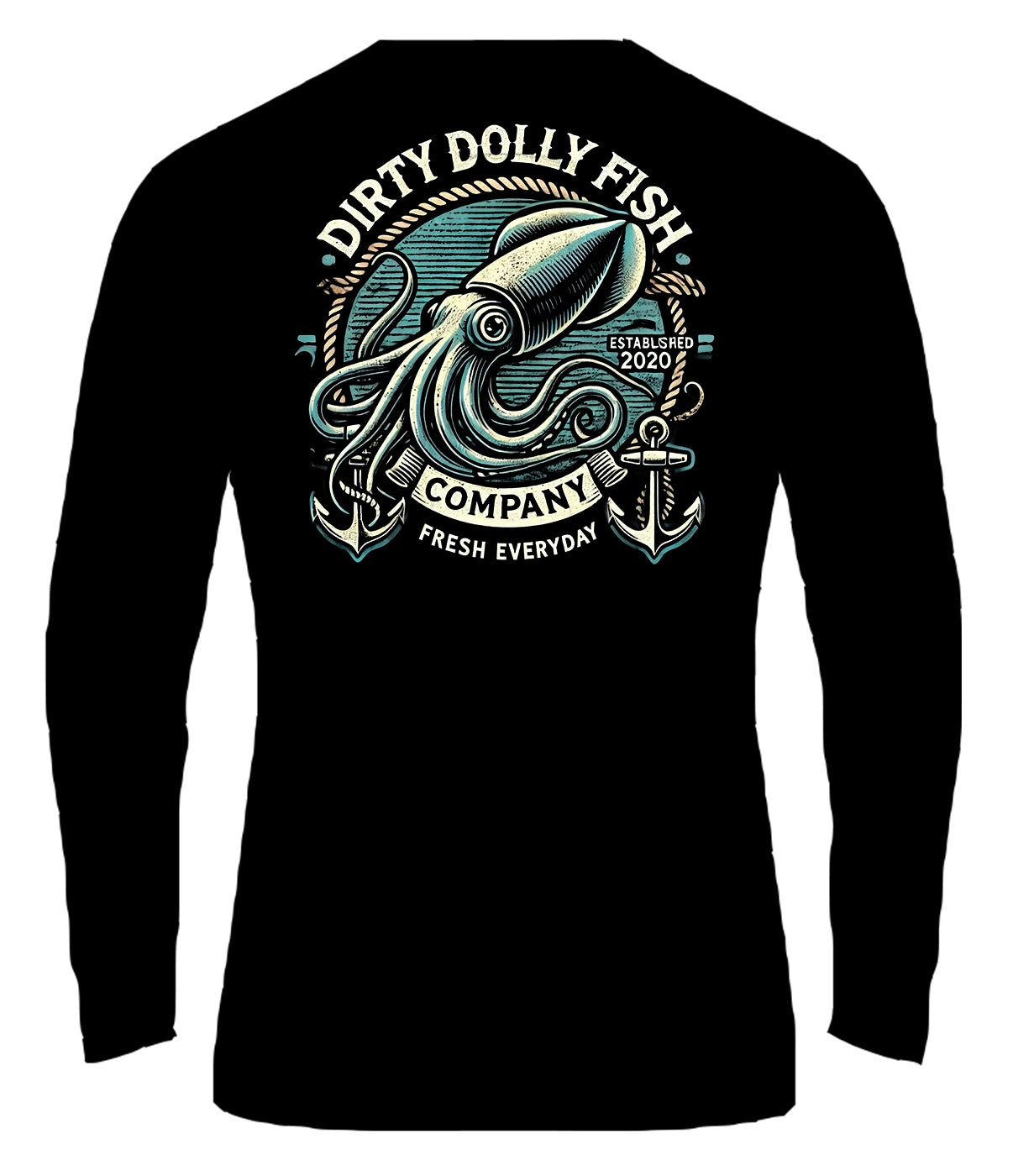 Unisex UV Cooling Performance Long Sleeve White or Black T-Shirt - Marlin or Squid